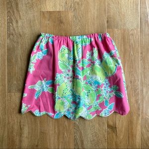 Custom scalloped skirt in Lilly Pink Lemonade